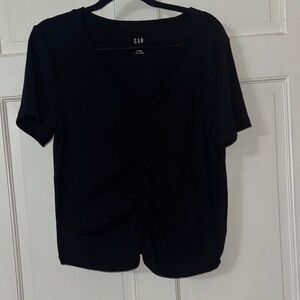 GAP Black Ruched V-Neck Tee